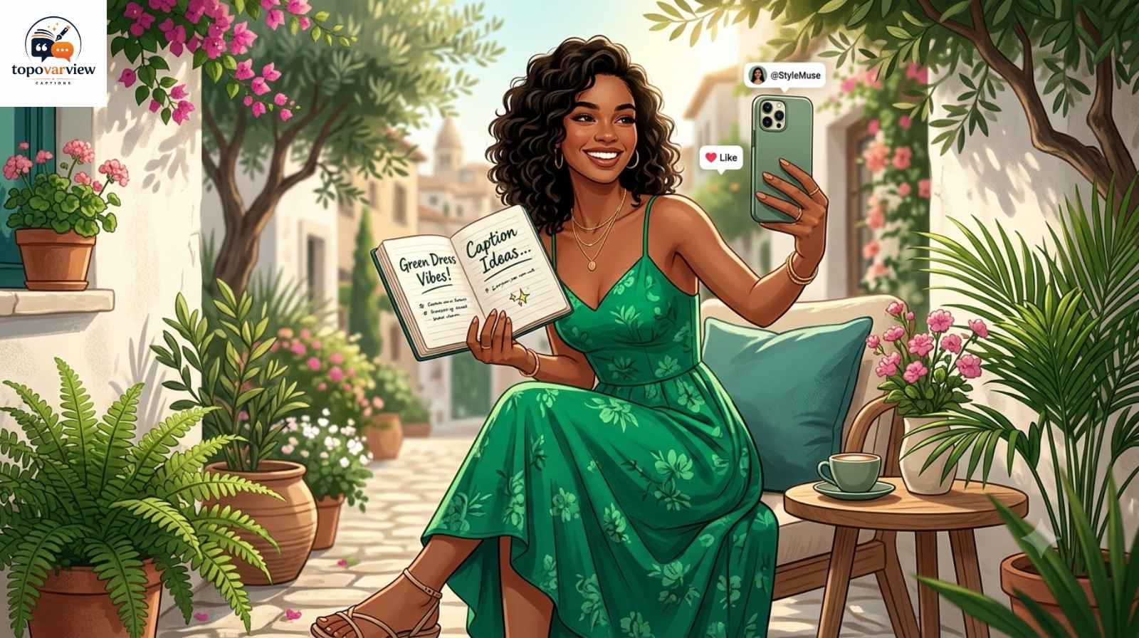 Elegant Green Dress Captions
